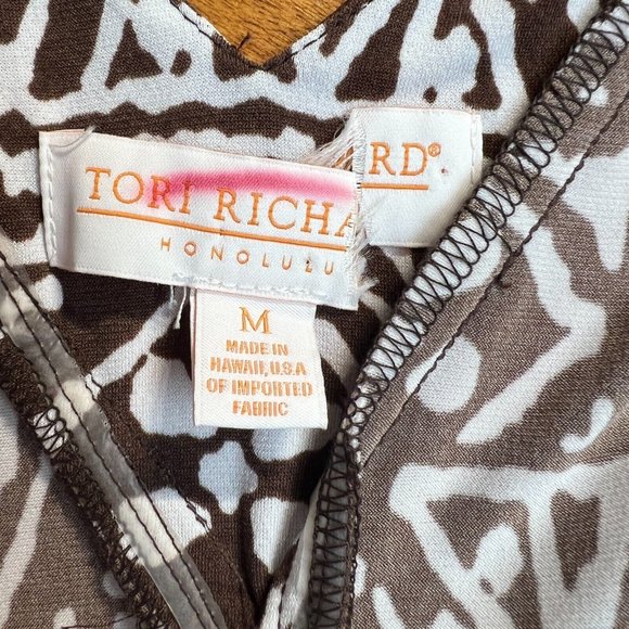 Tori Richards Honolulu Dress Medium Brown White Printed Maxi Flutter Sleeveless - Picture 6 of 9